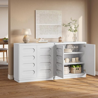 Buffet Cabinet with Storage, Arc Accent Sideboard with 2 Doors and Adjustable Shelves, Large Console Table for Dining Room, Kitchen, Living Room, White