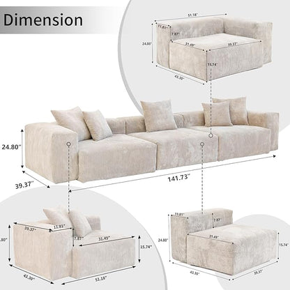 WJShome Modular Sectional Sofa Couch,141.73inch Oversized 3 Seater Sofa,Upholstered with Corduroy Fabric Couches with 5 Pillows,Cushion Covers Removable& Washable