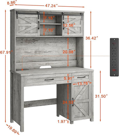Vabches Farmhouse 47" Executive Desk, Computer Desk with Drawers and Storage Cabinet, Workstation with Hutch for Home Office