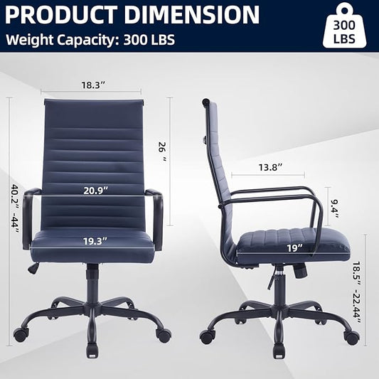 Office Chair, Ergonomic Executive Conference Room Chairs, Ribbed Leather Desk Chair with Lumbar Support, Adjustable Height Mid-Back Swivel Chair with Padded Seat