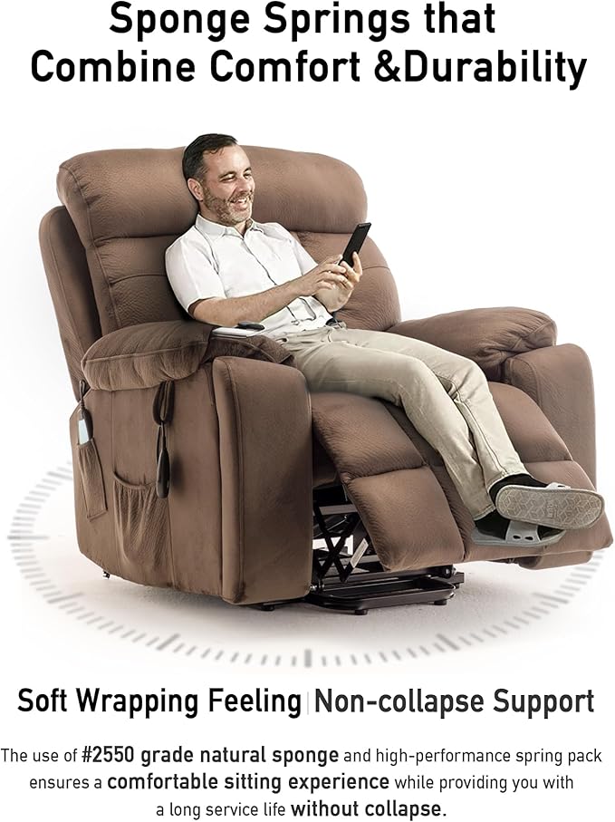 Large Power Lift Chairs Recliners for Elderly with Heated and Massage, Lazy Boy Recliner Chair with 26in Extra Wide Seat, Hidden Cup Holder, Side Pocket