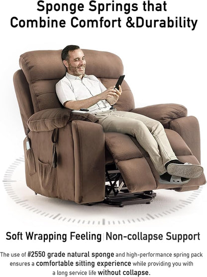 Large Power Lift Chairs Recliners for Elderly with Heated and Massage, Lazy Boy Recliner Chair with 26in Extra Wide Seat, Hidden Cup Holder, Side Pocket