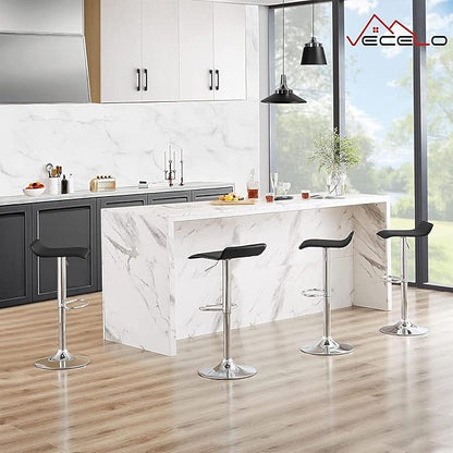 VECELO Bar Stools Set of 2, Swivel Bar Chairs, Adjustable Counter Bar Stools, Modern Armless PVC Stools for Kitchen/Island/Bar/Dining Room/Party, Dark Black
