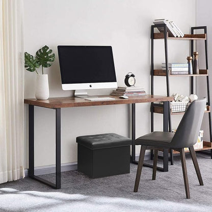 Storage Ottoman Foot Rest Stool, Small Leather Storage Ottomans Bench, Folding Foot Stool with Handles Lid, Foot Rest Under Desk for Living Room Bedroom, 17x13x13 in, Black