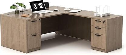 GINO Collection, 67" W L Shape Executive Office Desk with Two File Cabint - Right Return (Lime)