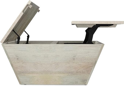 SIMPLIHOME Abba 36-inch Wide Solid Mango Modern Lift Top Square Coffee Table with Dual Lift Panels and 2 Storage Compartments in White Wash for Living Room