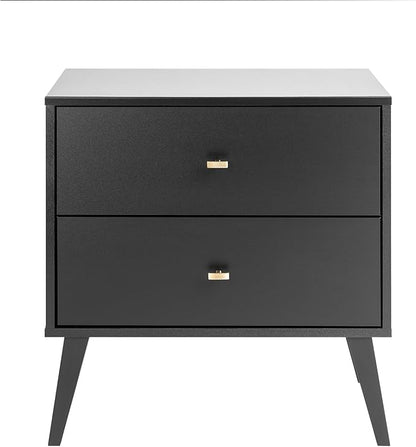 Prepac Milo Mid-Century Modern 2 Drawer Nightstand, Bedside Table, Contemporary Bedroom Furniture, 16"D x 25"W x 25"H, Black