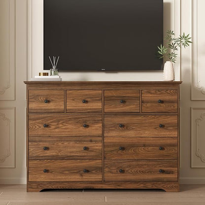 LYNSOM Modern 10 Drawer Dresser, 55.1" Wide Dressers & Chests of Drawers with Large Capacity Storage, Wood Mid Century Storage Dressers Organizer for Bedroom, Entryway, Brown