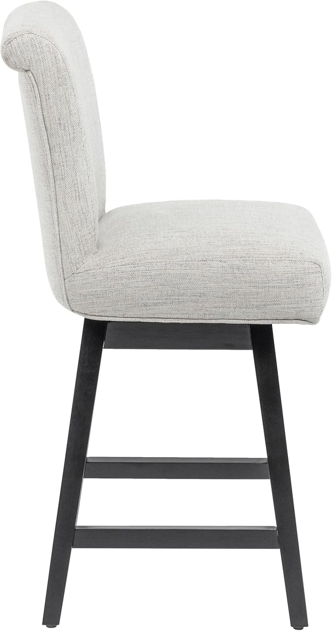 Bar Stool, 26 Inch Upholstered Barstools with 15.7" High Back and Footrest, Swivel Counter Height Barstools for Kitchen Island Home Bar Performance Fabric Ivory White