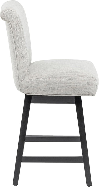 Bar Stool, 26 Inch Upholstered Barstools with 15.7" High Back and Footrest, Swivel Counter Height Barstools for Kitchen Island Home Bar Performance Fabric Ivory White