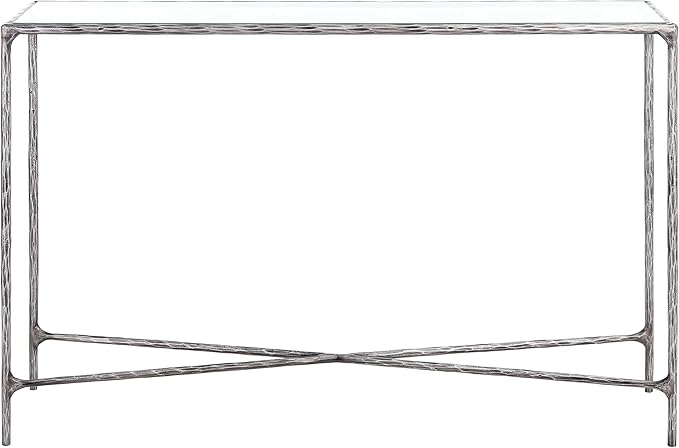 SAFAVIEH Couture Home Collection Jessa Silver Metal/Tempered Glass Top Entryway Living Room Rectangle Console Table (Fully Assembled)