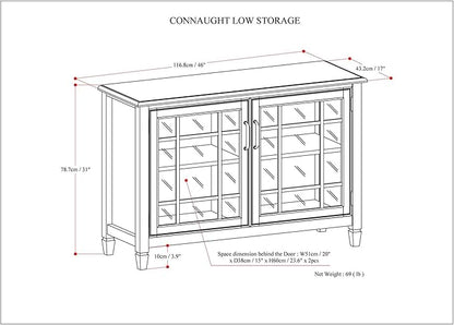 SIMPLIHOME Connaught Solid Wood 46 Inch Wide Traditional Low Storage Cabinet in Antique White, for The Living Room, Entryway and Family Room