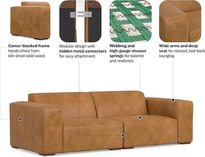 SIMPLIHOME Rex 2-Seater Modular Sofa in Full-Grain Genuine Leather, Sienna, 88-inches Wide, Handcrafted Leather Loveseat Sofa for Living Room
