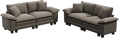 PHI VILLA Cloud Modular Couches Sets, 2 Pieces Sectional Loveseat Sofa Set, 4-Seater Comfy Couch for Living Room Apartment, Chenille Fabric, Smoky Grey