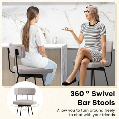 COSTWAY Bar Stools Set of 4, 29” Upholstered Bar Height Chairs with Back, 360° Swivel Bar Chairs with Heavy-Duty Metal Legs and Footrests, Fabric Seat for Kitchen Island, Dining Room, Bar (4, Beige)