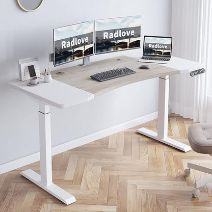 Radlove Dual Motor Height Adjustable Standing Desk, 63 x 30 Height Adjustable Computer Desk Sit Stand Desk Home Office Desks with Splice Board 265 lb Load Capacity White Frame + White Top