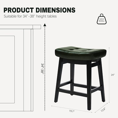 Counter Height Bar Stools Set of 6 for Kitchen Counter Farmhouse Modern Barstools with Faux Leather Upholstered Backless Seat and Solid Wood Legs 24 inch Bar Chairs, Green + Black
