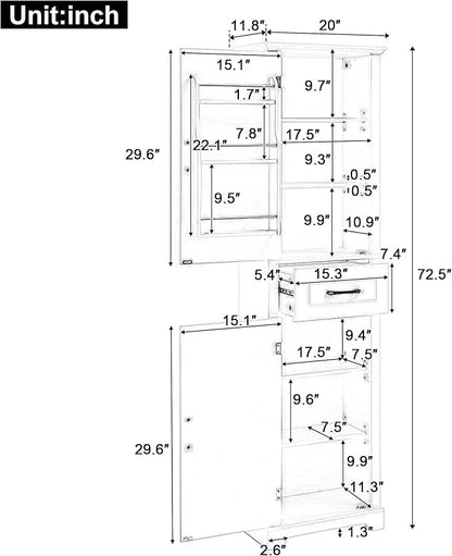 Bathroom Tall Storage Cabinet, Floor Freestanding Storage Cabinet with 2 Doors, One Drawer, Door Shelve Design, and Adjustable Shelf for Bathroom, Office, Multi-Use Organizer, White