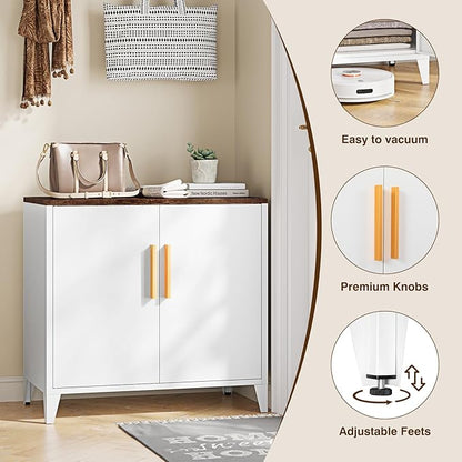 Letaya Storage Cabinet with 2 Doors,Adjustable Shelf, 16" Dx 32" Wx30 H Inches,Metal Sideboard Floor Cabinet for Entryway, Kitchen, White (White)