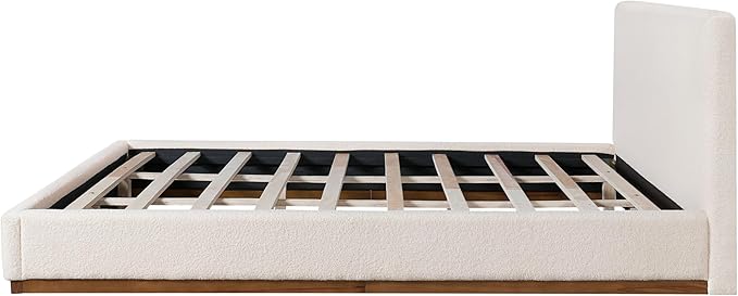 Christopher Knight Home Bettine Boucle Rectangular King Size Headboard, Boucle Headboard and Footboard, Slat Panel Support Platform Bed, Kind Size Bed, No Spring Box Needed, Easy Assembly, White