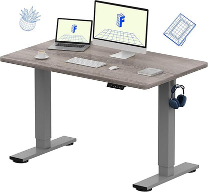 FLEXISPOT EN1 One-Piece Standing Desk 48 x 30 Inches Height Adjustable Electric Desk (Silver Frame + Grey Wood Grain Top, 2 Packages)
