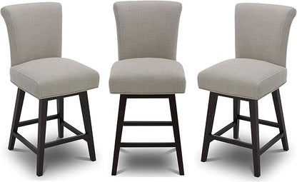 CHITA 26 Inch Counter Height Swivel Bar Stools Set of 3, FSC Certified Modern Fabric Swivel Barstool Chair with Back, Flax Beige