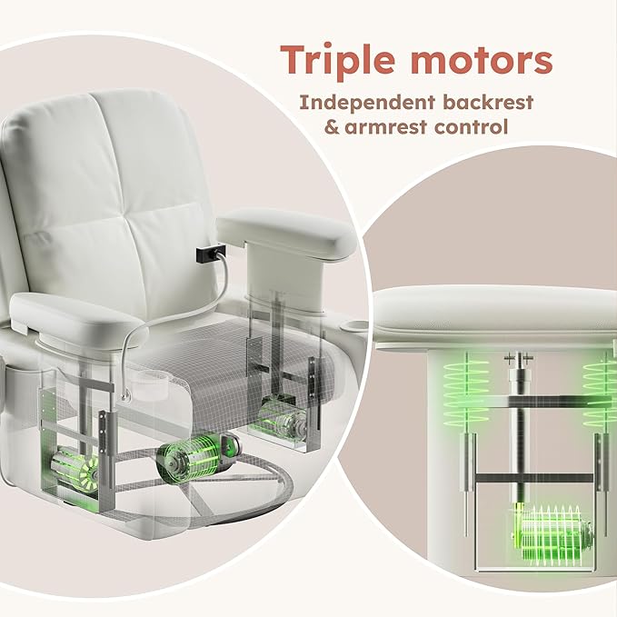 Triple Motor Power Swivel Rocker Recliner Chair with Adjustable Armrests for Adults Elderly, FSC Certified Faux Leather Rocking Chair Nursery for Breastfeeding(White)