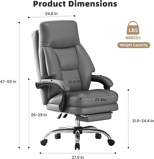 Home Office Desk Chair, 90°-160° Reclining, High Back Executive OfficeChair 400LBS with Footrest, Ergonomic Scratch-Resistant Faux Leather Computer Gaming Chair with Lumbar Support