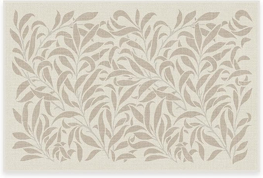 RUGGABLE x Morris & Co Washable Area Rug–Pure Willow Boughs Natural 2x3, Stain-Resistant, Non-Slip–Small Machine Washable Rugs for Living Room, Bedroom, Hallway, Entryway & Bathroom–with Standard Pad