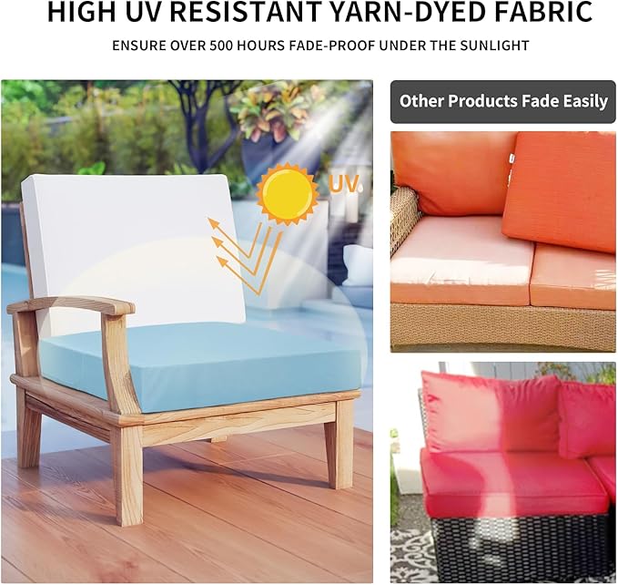 Easy-Going Waterproof Patio Cushion Covers ONLY Cover 24x24x4 inch 4 Pack Replacement Non-Slip Outdoor Seat Cushion Slipcover with Zipper. Light Blue