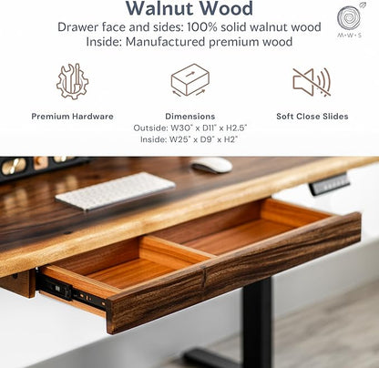 Wood Computer Desk with Drawer - 48x27 Solid Wood Desk, Live Edge Walnut Desk, Sturdy Metal Legs - Scratch and Stain Resistant Finish - Premium Quality
