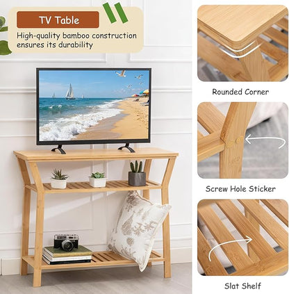 Nnewvante 38.6" Console Table, Bamboo Entryway Table with 3-Tier Storage Shelves, Narrow Sofa Table, Display Table for Entrance, Hallway, Living Room, Foyer