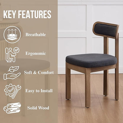 Grey Dining Chairs Set of 6, Mid Century Modern Upholstered Linen Dining Room Chair with Curved Back, Armless Kitchen Chairs for Living Room/Restaurant/Balcony/Bedroom/Bome Desk/Task
