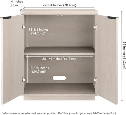 Henn&Hart 28" Fluted Wooden Accent Cabinet, Modern Ribbed Sideboard Buffet Cabinet with 2 Doors and an Adjustable Shelf for Living Room, Dining Room, Bedroom or Entryway, Alder White