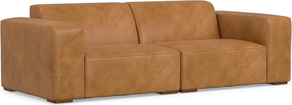 SIMPLIHOME Rex 2-Seater Modular Sofa in Full-Grain Genuine Leather, Sienna, 88-inches Wide, Handcrafted Leather Loveseat Sofa for Living Room
