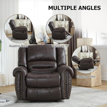 CANMOV Leather Recliner Chair Set of 2, Classic and Traditional Manual Recliner Chair with Comfortable Arms and Back,Manual Single Recliner Sofa for Living Room, Dark Grey