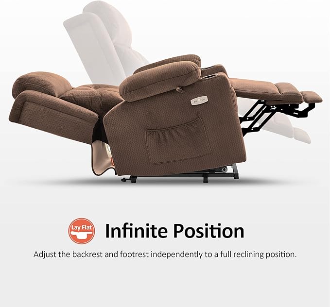 MCombo Small Triple Motor Power Lift Recliner Chair with Massage and Heat for Petite Elderly People, Adjustable Headrest, Infinite Position, USB Ports, Fabric 7664 (Brown, Small)
