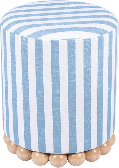 First of a Kind Ottoman Foot Rest - Pastel Blue Round Ottoman Stool with Solid Wood Spherical Orbs - 15.7" W x 15.7" D x 18.3" H - Handmade, Easy Clean, 330 lbs Weight Capacity