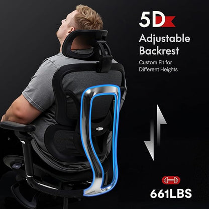 FLEXISPOT ErgoX Max Ergonomic Office Chair with footrest Black - Aluminum Alloy Frame & Base, 661 lb Capacity, 5D Armrests, 4D Adaptive Lumbar & 4D Headrest