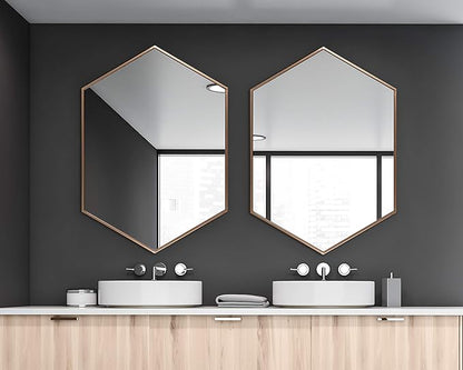 Kate and Laurel McNeer Modern Wall Mirror, 31 x 22, Bronze, Geometric Hexagon Mirror for Wall