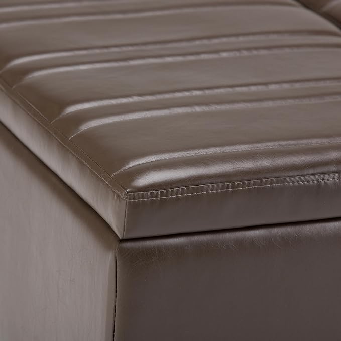 SIMPLIHOME Ellis 36 inch Wide Contemporary Square Coffee Table Storage Ottoman in Chocolate Brown Vegan Faux Leather, Assembled, For the Living Room and Bedroom
