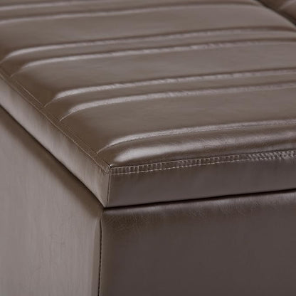 SIMPLIHOME Ellis 36 inch Wide Contemporary Square Coffee Table Storage Ottoman in Chocolate Brown Vegan Faux Leather, Assembled, For the Living Room and Bedroom