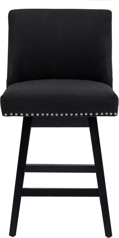 Bar Stools Set of 2, 26 Inch Upholstered Barstools with 13.8" High Back and Footrest, Swivel Counter Height Barstools for Kitchen Island Home Bar Performance Fabric Black
