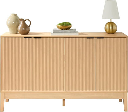 Best Choice Products 55" Modern 4-Door Sideboard Storage Cabinet, Buffet, Media Cabinet, Cupboard, Entryway Accent Table, Bookcase w/Reed Panels and Adjustable Shelves – Natural