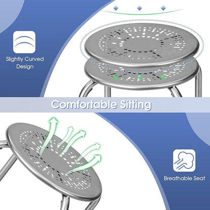 COSTWAY 6-Pack Steel Stack Stools, 17.5-Inch Height Portable Stackable Backless School Stools with Daisy Design, Round Classroom Decoration Stools Set of 6 for Kids Children Students, Grey
