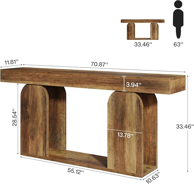 Tribesigns Farmhouse Wood Console Table, 70.9-Inch Entryway Accent Table with U-Shaped Base, 2-Tier Extra Long Sofa Tables for Entrance, Hallway, Living Room (Vintage Brown)
