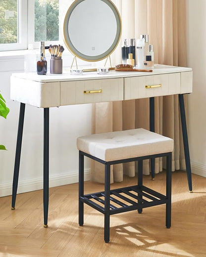 IBUYKE Rectangular Makeup Stool with Adjustable Feet and Storage Space, Footrest Chair, Linen Seat Vanity Stool, Multi-Use as Small Side Table or Ottoman, for Bedroom, Linen WBD017Y