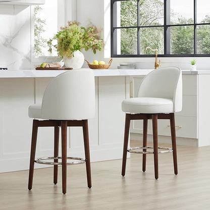 CHITA Counter Height Bar Stools Set of 2,Swivel Barstools for Kitchen Island,26.4" H Seat Height,Faux Leather,White