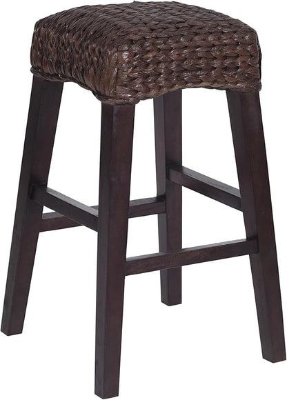 JONATHAN Y BSL1101C Maui 29.5" Rustic Bohemian Hyacinth/Wood Backless Bar Stool for Home, Kitchen, Dining Room, Workspaces, Cafes and Resturants, Dark Brown Woven Seat with Natural Wood Frame