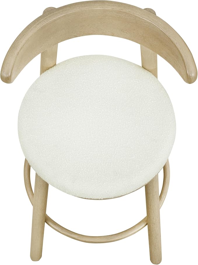Christopher Knight Home Soley Modern Counter Height Bar Stools Set of 2, Boucle Fabric Round Stool Chair for Kitchen Island, Upholstered Counter Stool with Footrest and Backrest, Natural Ash+Beige
